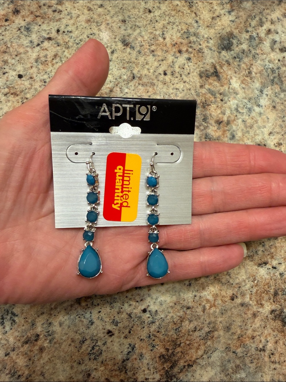 Silver tone blue beaded drop earrings